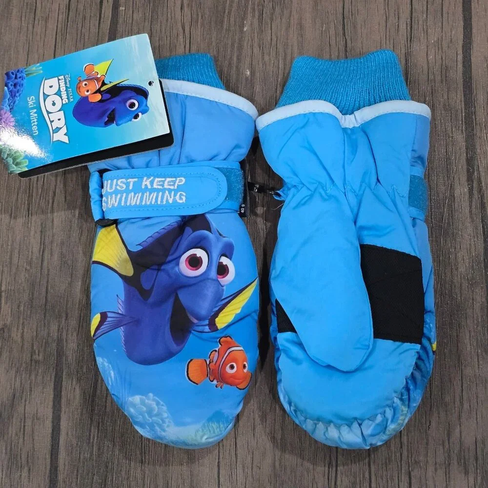 Disney ✦ Finding Dory Kids Mittens ✦ Blue 3M Thinsulate Nemo Velcro Strap Winter